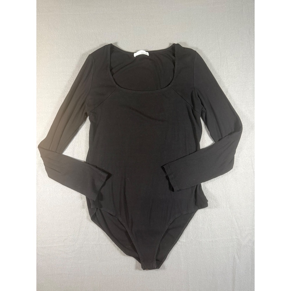 Heatherly Black Ribbed Long Sleeve Square Neck Bodysuit XL